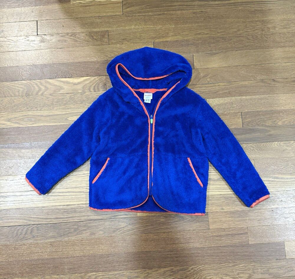 Hanna Andersson Marshmallow Hooded Fleece Jacket Full Zip Pockets Blue Sz 6-7